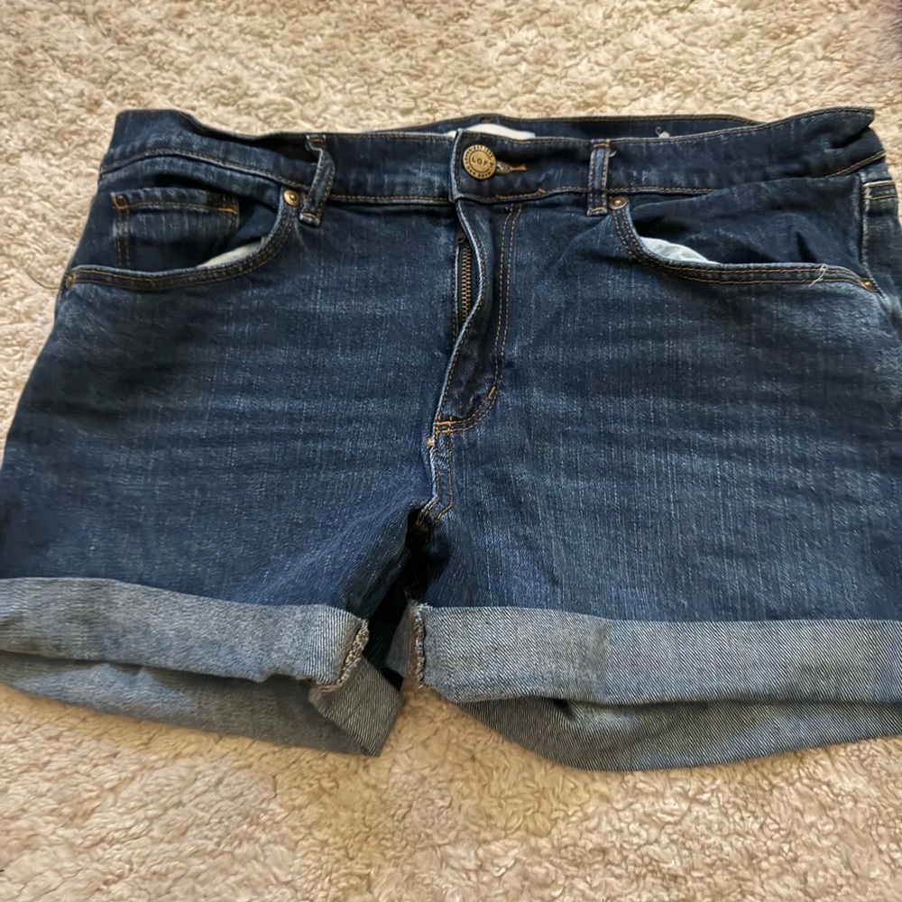 LOFT Blue Jean Shorts with Rolled Hems and Distressed Look